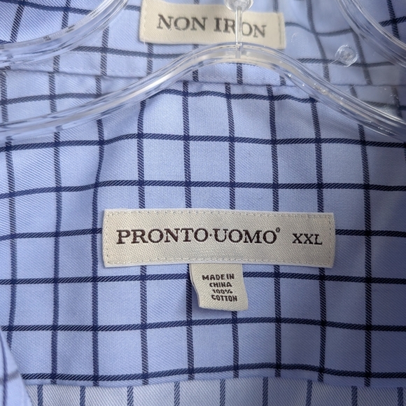 Pronto Uomo Blue Plaid Checkered Button Down Dress Shirt - Picture 5 of 5